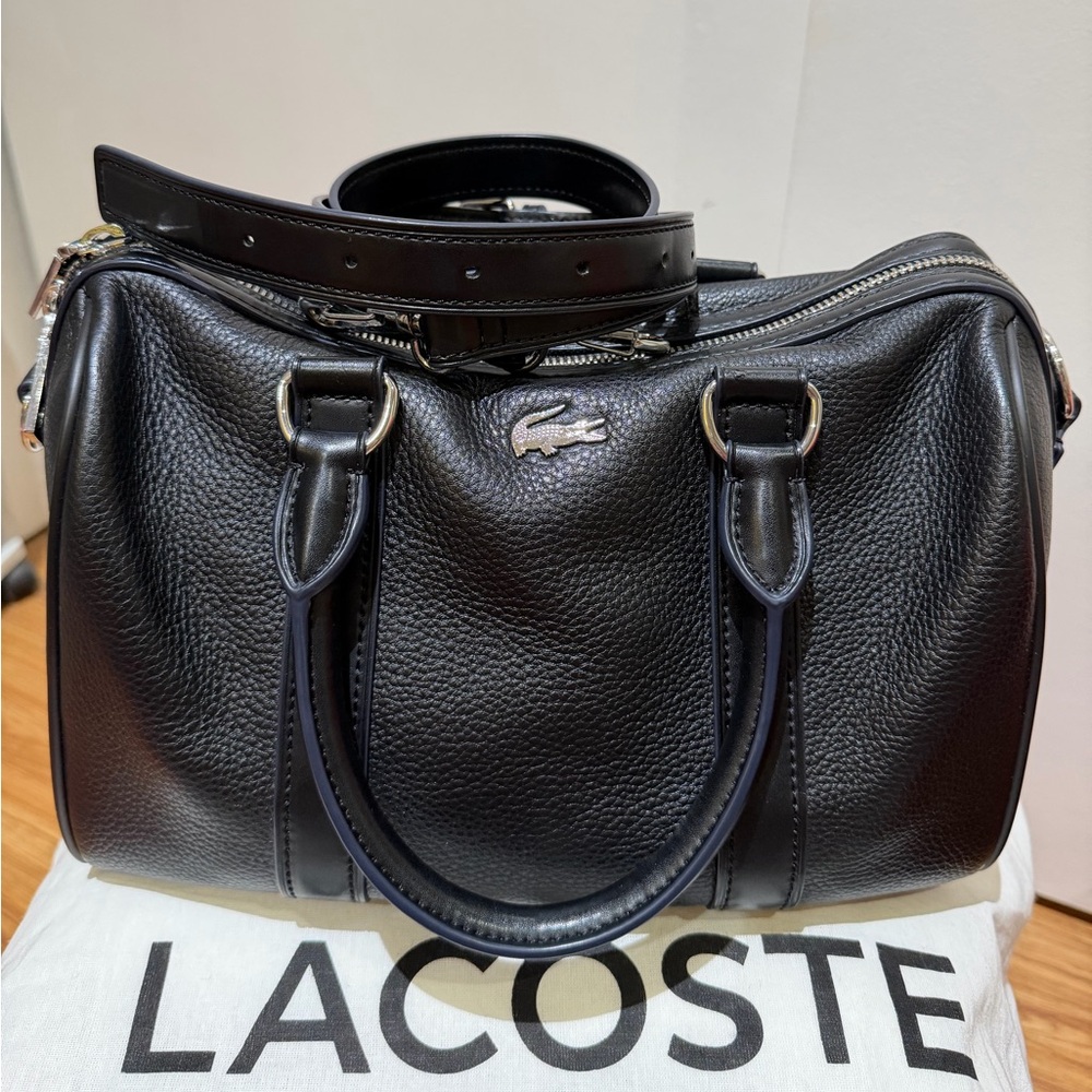 Preloved Lacoste Black Pebbled Leather Bag Adjustable/Detachable Strap &DustBag